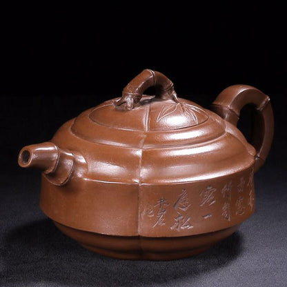 Vintage China Yixing Purple Clay Teapot Zisha Ceremony Exquisite Bamboo Tea Set