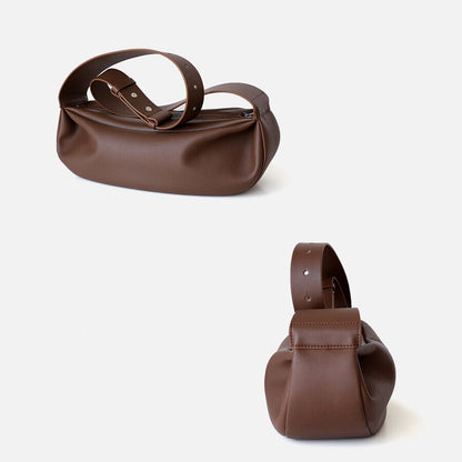 Wide Strap Real Leather Shoulder Bag Draped Pouch Crossbody Sling Bag Purse Hobo