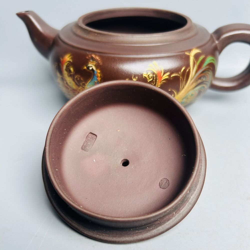 Chinese Yixing Purple Clay Teapot Zisha Ceramic Painted Fine Peacock Tea Set Art