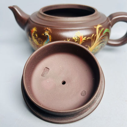 Chinese Yixing Purple Clay Teapot Zisha Ceramic Painted Fine Peacock Tea Set Art