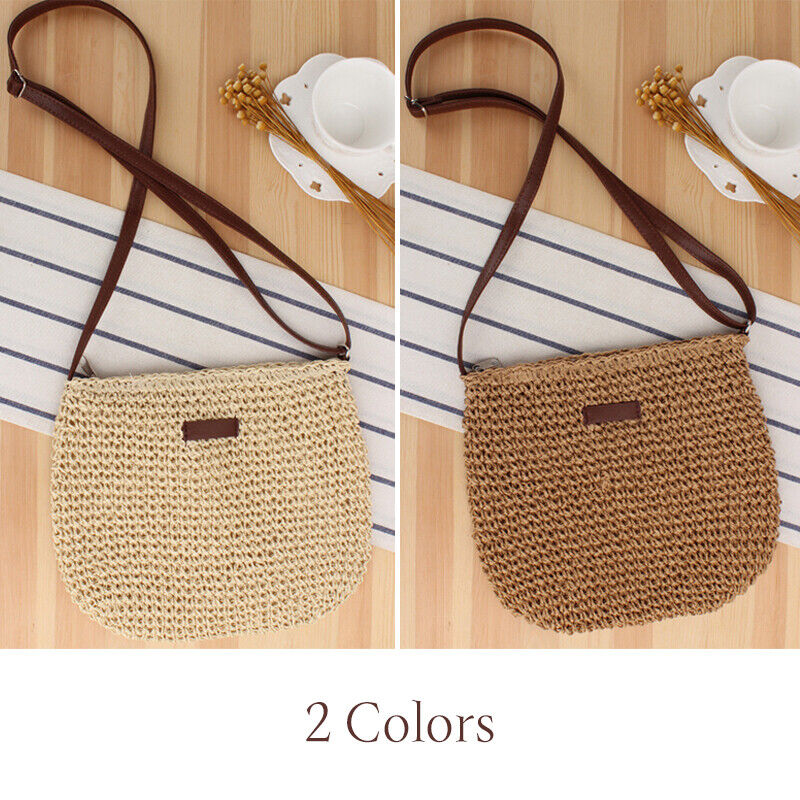 Summer Straw Crossbody Bag Women Beach Holiday Casual Woven Shoulder Handbag