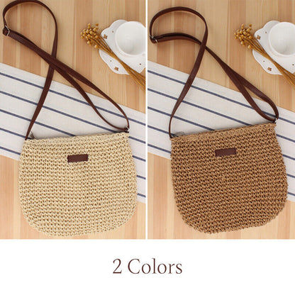 Summer Straw Crossbody Bag Women Beach Holiday Casual Woven Shoulder Handbag