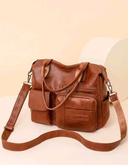 Leather Crossbody Bag For Women Large Shoulder Handbag Satchel Bags 14" (Brown)