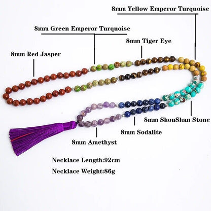 7 Chakra Necklace 8mm Natural Stones Meditation Yoga Peace Spirit Beaded Jewelry