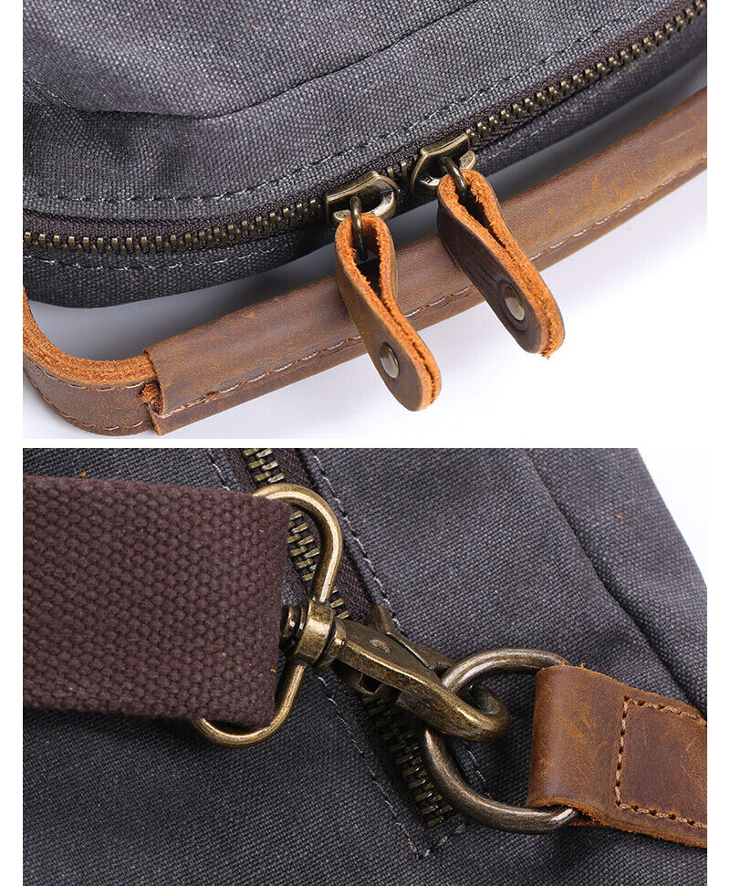 Canvas Real Leather Sling Bag One Strap Backpack Rucksack Chest Pack Vintage