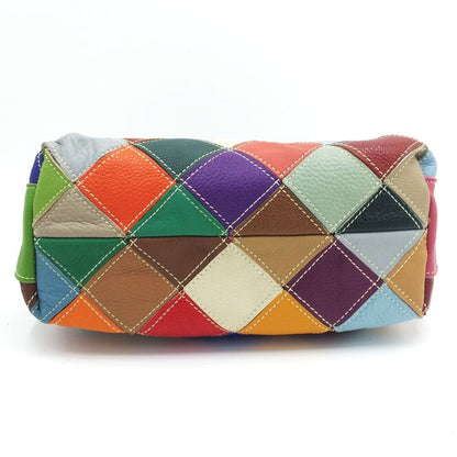 Designer Cow Leather Colorful random Patchwork Handbag Women's Tote Shoulder Bag