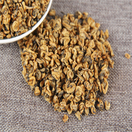 Premium Golden Snail Dian Hong Jin Luo Handmade Pure Bud China Yunnan Black Tea