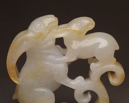 Chinese Natural Hetian Jade Carved Sculpture Exquisite Rabbit Statue Collections