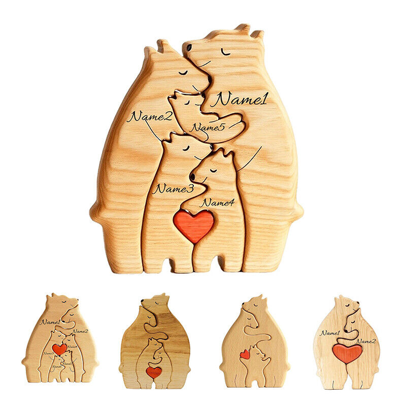 Wooden Bear Ornaments Family Statue Family Art Puzzle Desktop Decor XMAS Gifts
