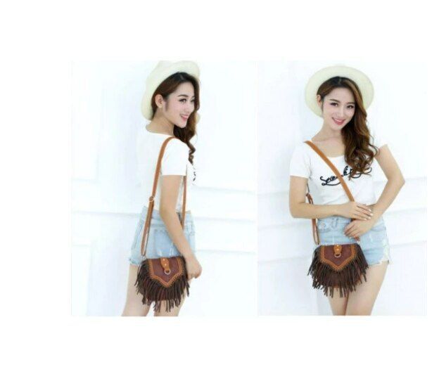 Bohemian Bag Spirit Tassel Crossbody Purse Retro Shoulder Bag 20*18*9 CM Canvas