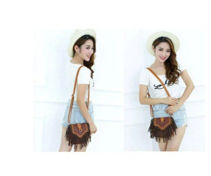 Bohemian Bag Spirit Tassel Crossbody Purse Retro Shoulder Bag 20*18*9 CM Canvas