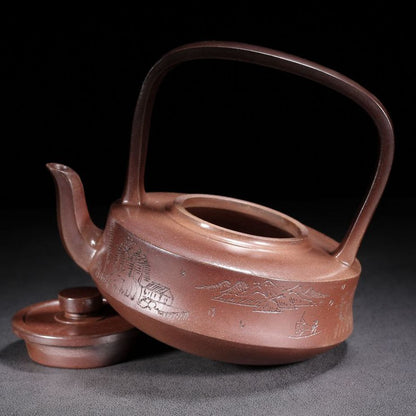 Chinese Yixing Purple Clay Teapot Zisha Ceramic Landscape Teaware Collection Art
