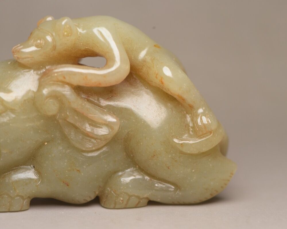 Chinese Natural Hotan Jade Carved Elephant Monkey Statue Exquisite Sculpture Art