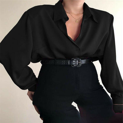 Women Button Blouses Shirts Office Lady Casual Blouse Loose OL Shirt Baggy Tops
