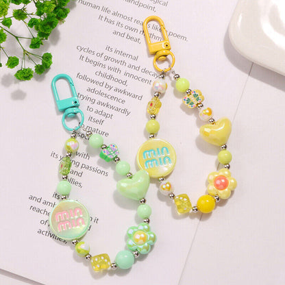 Acrylic Color-plated Heart Love Keychain Cute Flower Beaded Keyring Bag Pendant