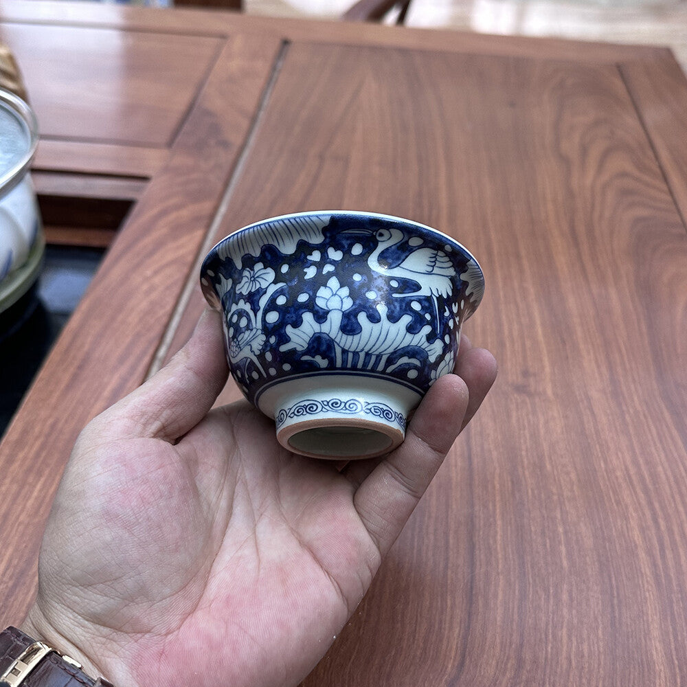 Jingdezhen Handmade Wood Kiln Blue Hat Bowl Tea Bowl Jar Carrying Kung Fu Teacup -