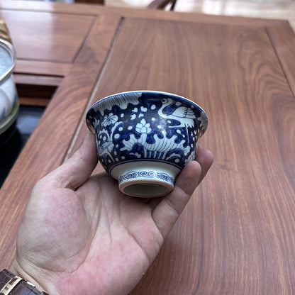 Jingdezhen Handmade Wood Kiln Blue Hat Bowl Tea Bowl Jar Carrying Kung Fu Teacup -