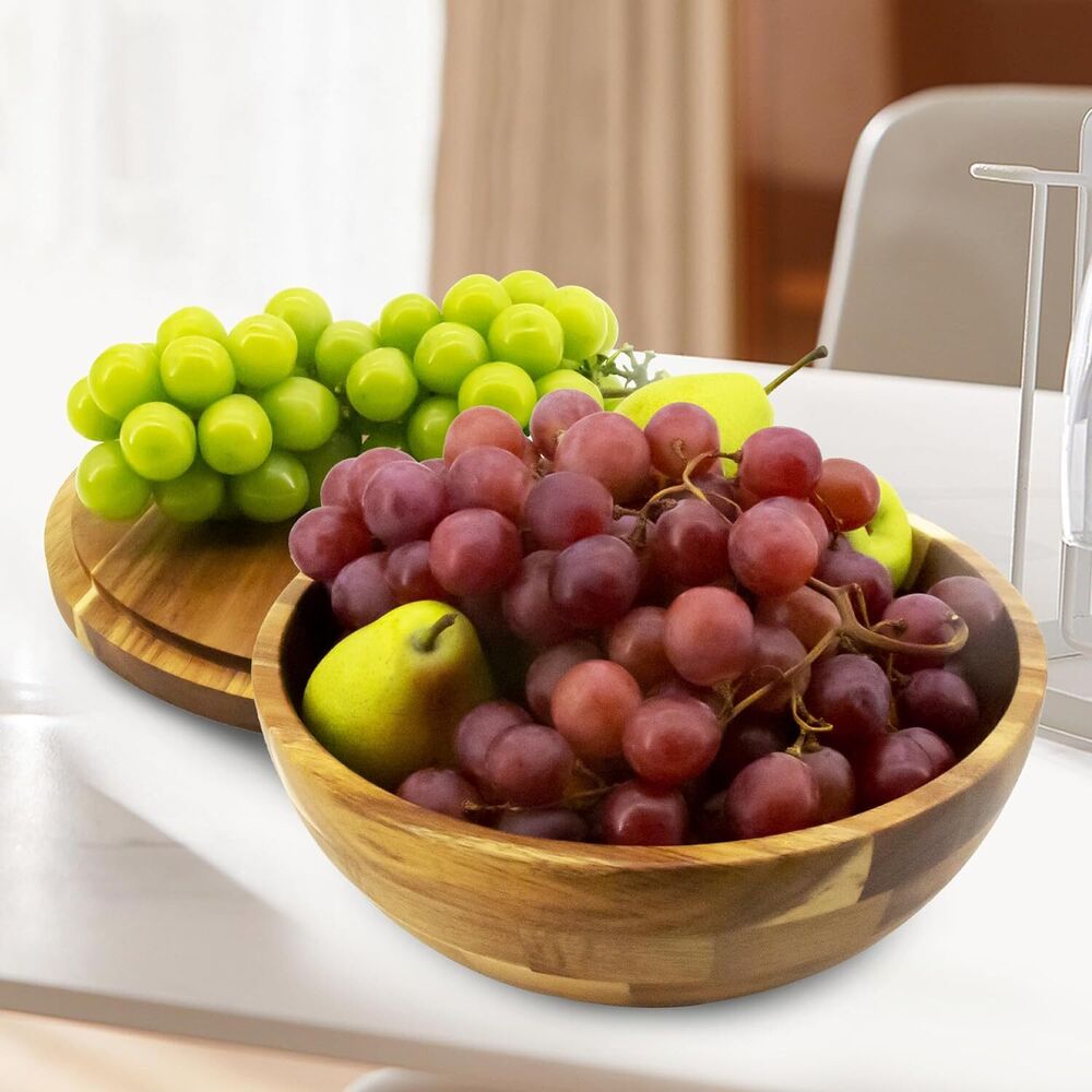 Wooden Salad Bowl with Lid and Utensils Large Serving Bowl Set for Vegetables