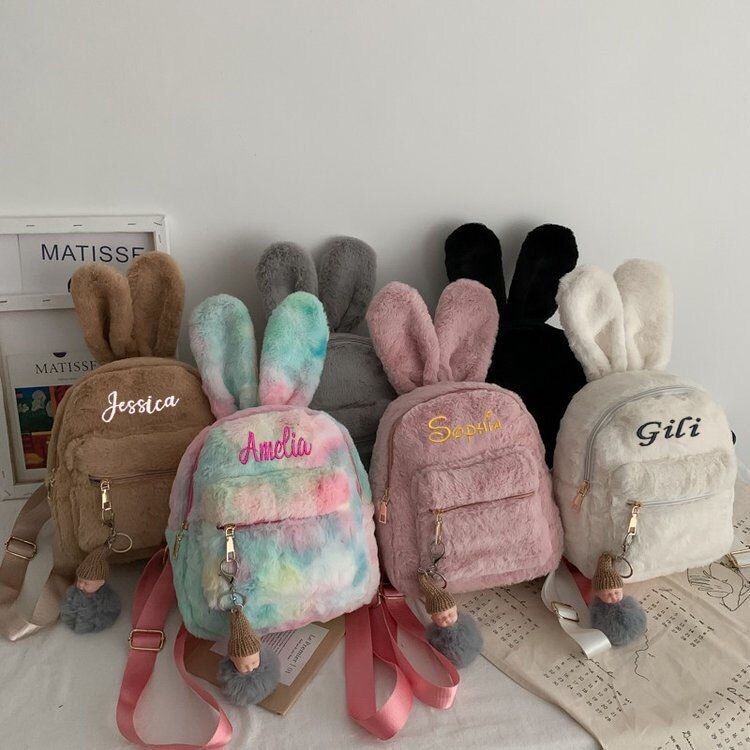 Embroidery Plush Bunny Backpack Rabbit Traveling Shoulder Bags Plush 20*25*10 CM