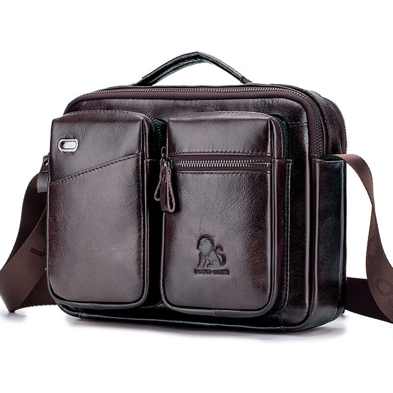 100% Genuine Leather Men's CrossBody Bag 11" Sling Shoulder Bag Business Handbag