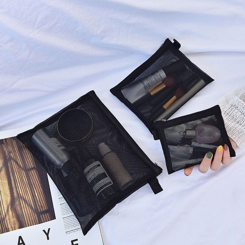1PC Makeup Bag Cosmetics Mesh Black Pencil Case Women Tool Kit Bag Storage Pouch
