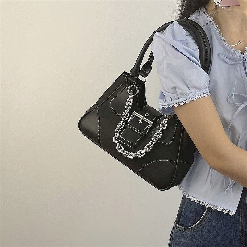 Cool Girls Canvas Bag Leather Women's Chain Shoulder Crossbody Bags Handbags