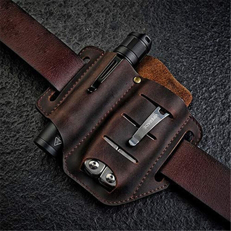 Mens Genuine Leather Tool Holder EDC Waist Bag Belt Pack Outdoor Waist Tool Case