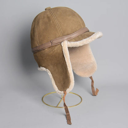 Men Bomber Hats Leather Fur Lamb Wool Warm Winter Thicken Earflaps Baseball Caps
