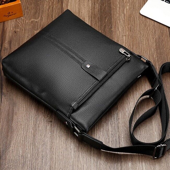 Top Cow Leather Black Men's Bag, Luxury Sling Shoulder Messnger Bags Crossbody