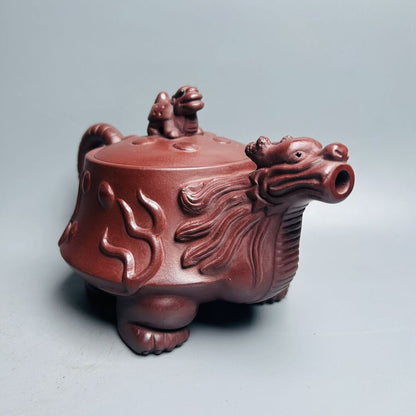 Chinese Yixing Purple Clay Teapot Zisha Ceramic Carving Dragon Turtle Teaware