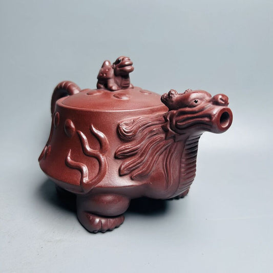 Chinese Yixing Purple Clay Teapot Zisha Ceramic Carving Dragon Turtle Teaware