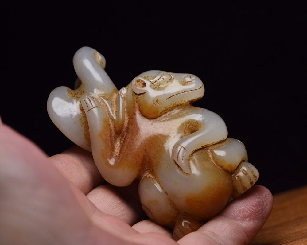 Chinese Old Natural Hetian Jade Hand Carved Eagle Bear Statue Figurines Art Rare