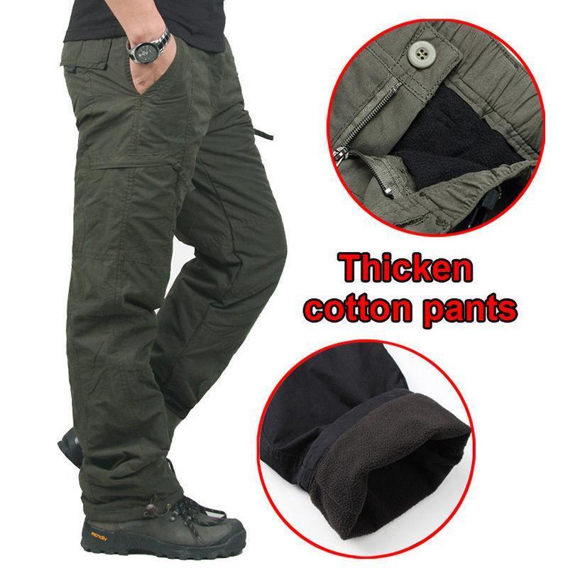 Mens winter thick Casual Military Cargo Pants Cotton Baggy loose outdoor Trouser