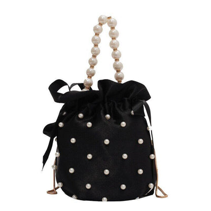 Shoulder Bags Women Ladies Handbag Pearl Silk Female Bucket Crossbody Bag