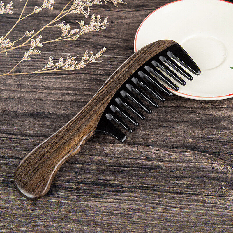 Wooden Anti Static Horn Comb Wide Toothed Comb Curly Brush Massage Hair Comb