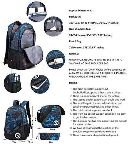 JiaYou Boy Girl Unisex 20L Fashion School Bag Backpack 20L, Usb Colorg 2 Sets