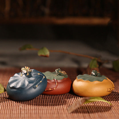 One Handmade Artware Frog On Lotus Leaf Mini Zisha Tea Pet Creative Decoration