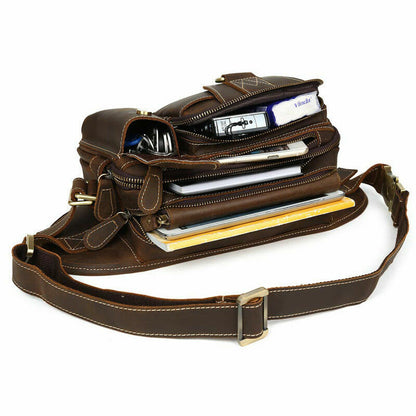 Men's real leather waist bag sling bag belt pack small sports running bum bag