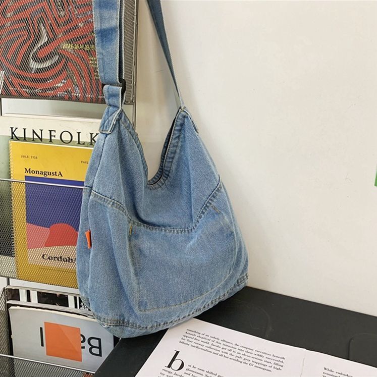 Denim Textile Big Capacity Hobo Bag Soft Jeans Fabric School Laptop Pouch Bags