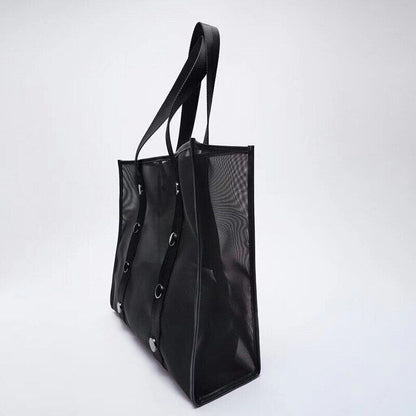 Mesh Tote Women Handbag Rivet Black Shopper Bag Shoulder Bag Bags Women