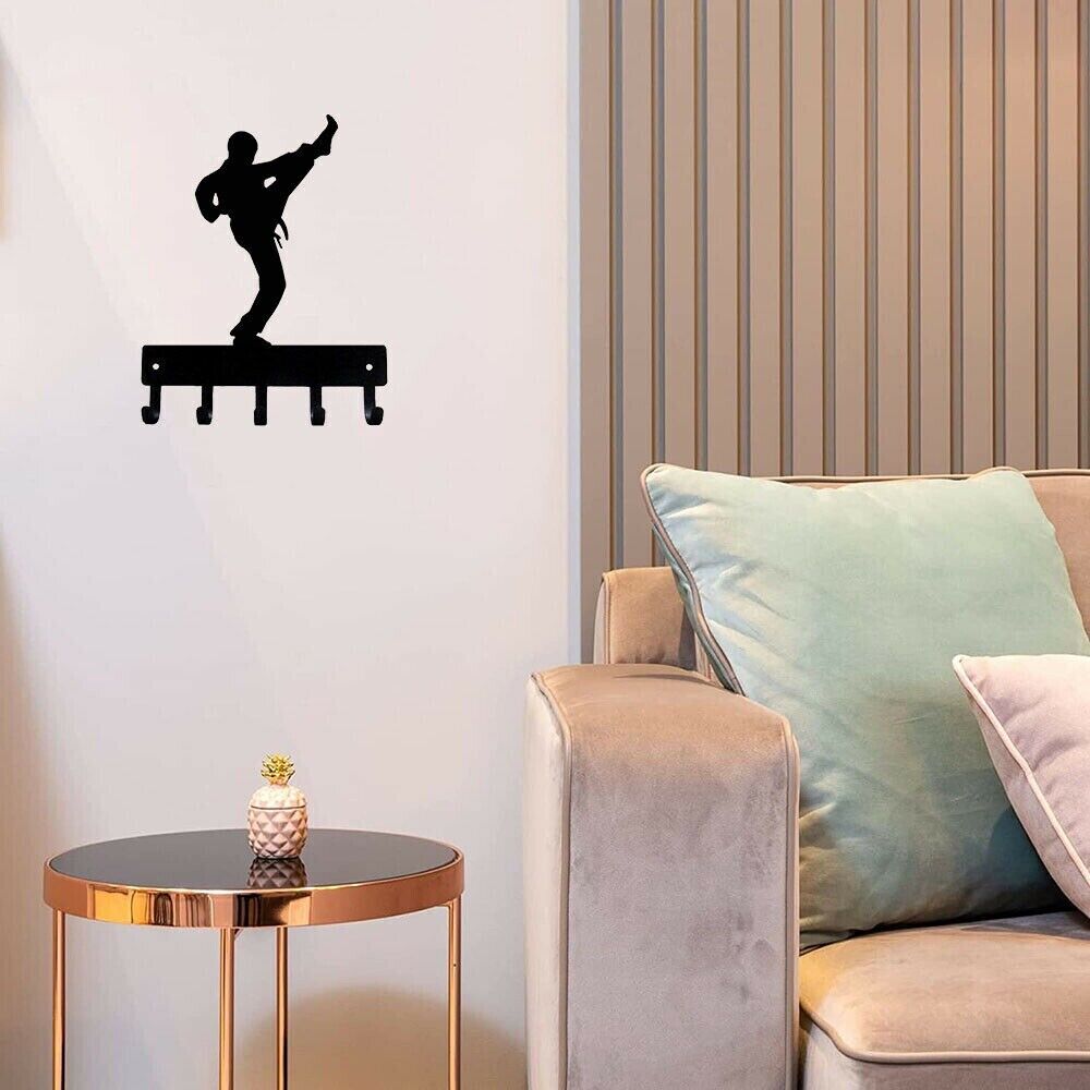 Karate Kick Male Sport - Key Hooks Holder Wall Mounted Hook Up Artwork Shape