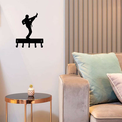Karate Kick Male Sport - Key Hooks Holder Wall Mounted Hook Up Artwork Shape