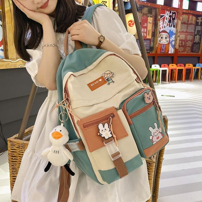 Badge Buckle Backpack Waterproof Patchwork Fancy Student Book Bags 30*41*13 CM
