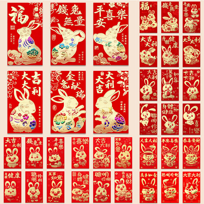 6pcs 2023 Chinese Year of Rabbit Red Envelope Spring Festival Money Packing Bags