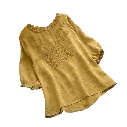 Women Summer Cotton Linen Shirt Casual Blouse Summer Baggy T-Shirt Tunic Tops