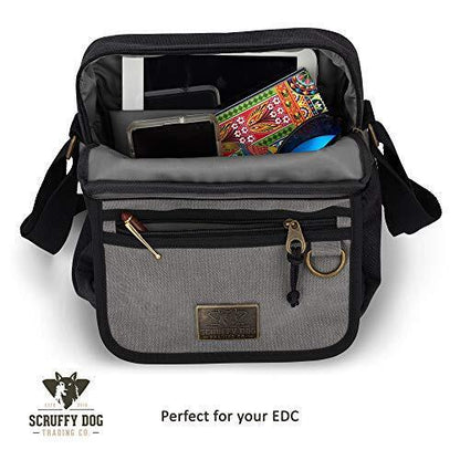 SCRUFFY DOG Canvas Messenger Bag with Adjustable small 11 inch, Black/Grey
