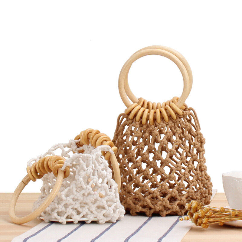 New Womens Small Solid Hollow Mesh Bag Summer Cotton Holiday Beach Bag