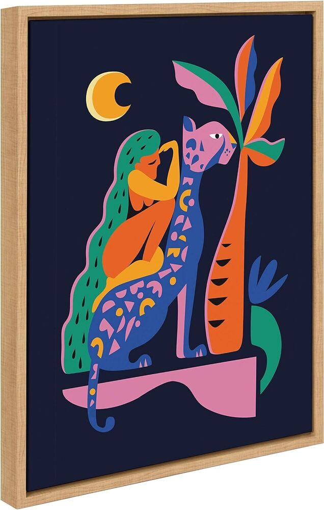 Sylvie Girl on Cheetah Framed Canvas Wall Art Home Office Decor colorful 18x24