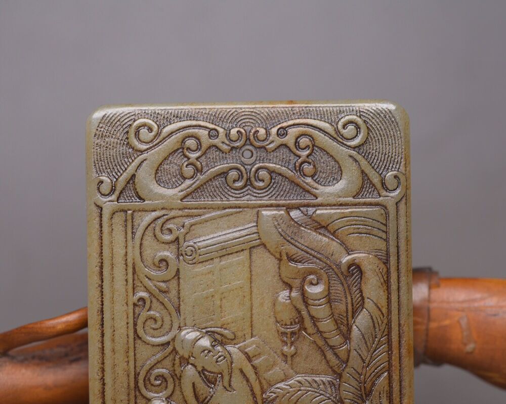 Chinese Old Natural Jade Hand Carved Hetian Jade Figure Story Jade Pendant Rare