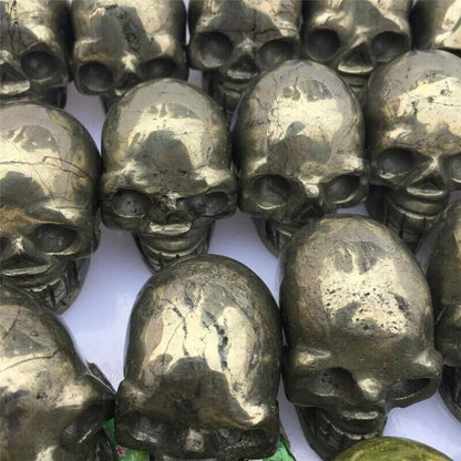 Pyrites Skulls Natural Copper Decorative Mineral Head Mini Sculptures 47x40x30mm